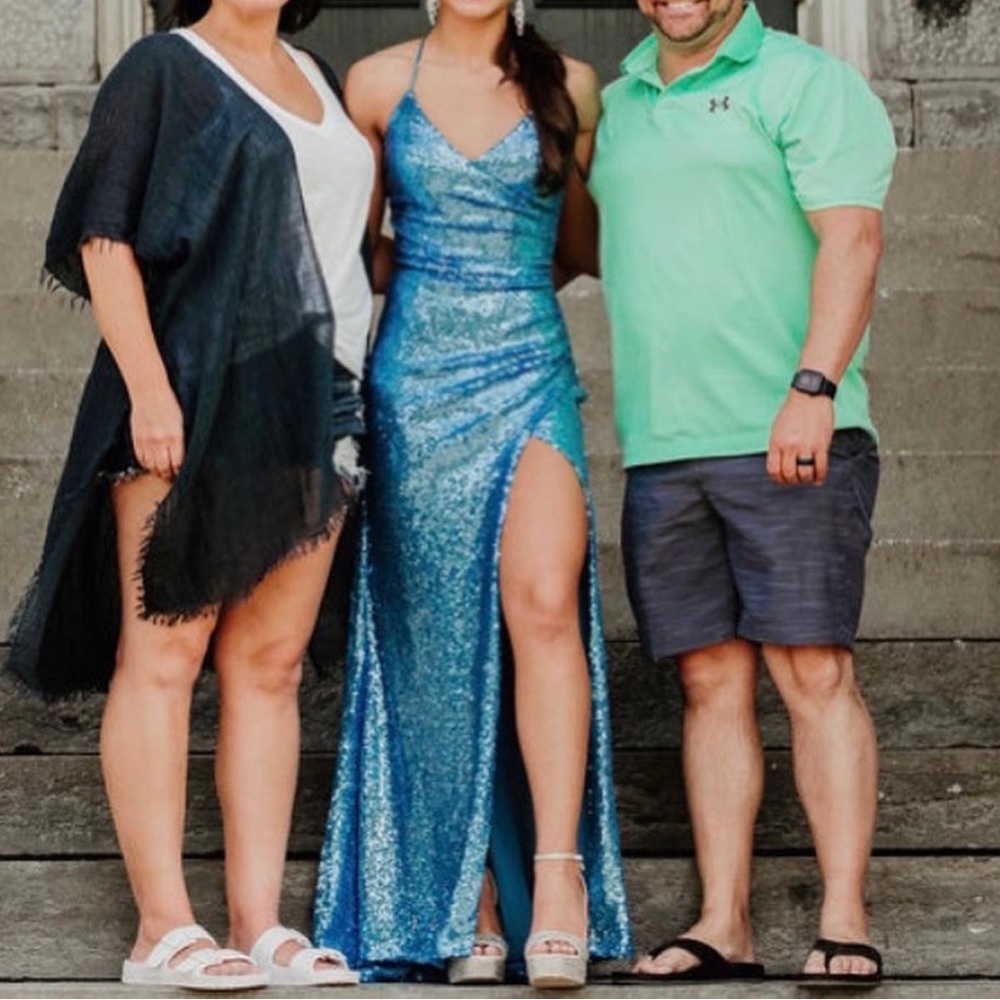 Baby blue shimmer prom dress